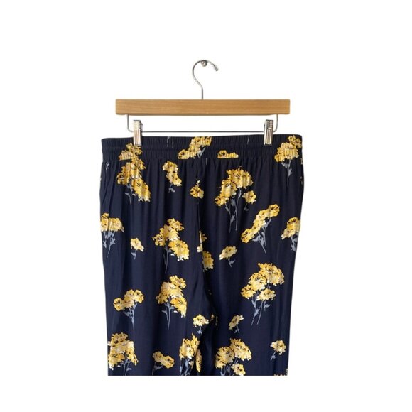Loft Womens Wide Leg Floral Pants M Navy Drawstring Beach Boho Vacay Resort - Picture 7 of 11
